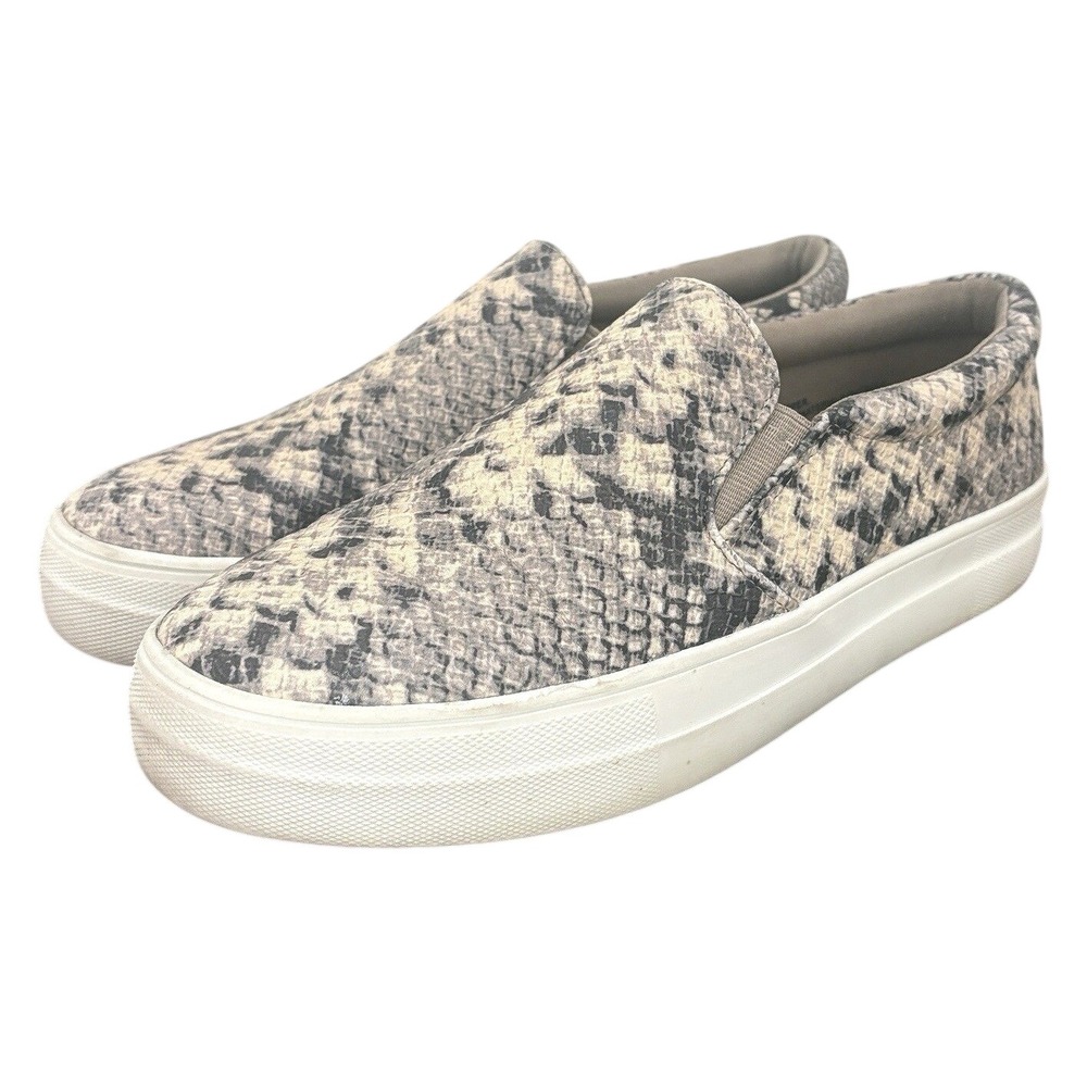 Cushionaire Rhona Snakeskin Slip On Platform Sneakers Grey Cream Animal Print 8M